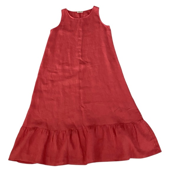 Terzo Millennio Orange Linen Sleeveless Dress Size Medium  Midi Maxi Lagenlook - Picture 4 of 14